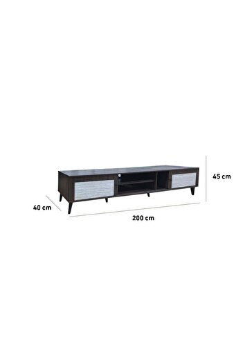 BAITY TV Table Rectangular 200cm Malaysian Wood 2 Drawers and Shelves - Brown and Gray