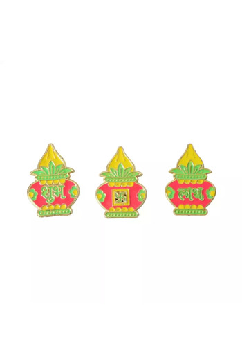 doneel Shubh Labh Acrylic Kalash Sticker with Swastik For Diwali Door Decoration- Pink Color