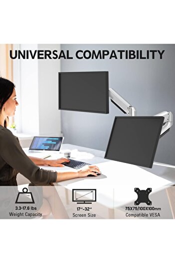 MOUNTUP Dual Monitor Desk Mount, Die-Cast Aluminum Fully Adjustable Double Monitor Arm with Gas Spri