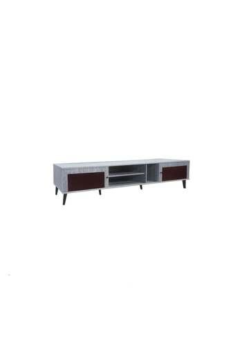 BAITY Wooden TV Table, Malaysian Made, 200 cm, 2 Drawers and Shelves - Grey and Dark Brown