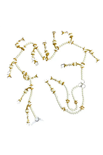 doneel Sheen White Crystal Pearls Door Hanging Toran With Golden Flowers- 100cm