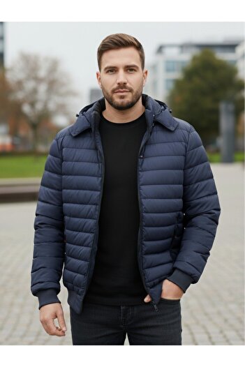 embody Men's Insulated Jacket with Detachable Hood - Navy Blue