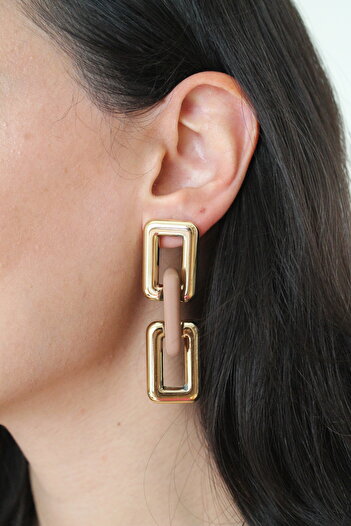 Luvix Design Gold Color Rectangle Form Chain Modern Earrings