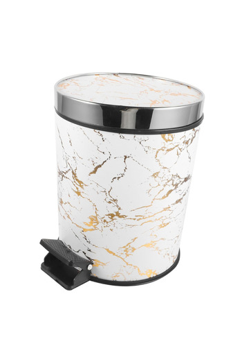 LYOBEST Round waste bin with foot pedal, 15L, Marble design White-gold, for bathroom, kitchen, office