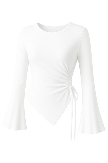 Wild Flower White Round Neck Drape Detail Spanish Sleeve Hijab Matching Top Blouse