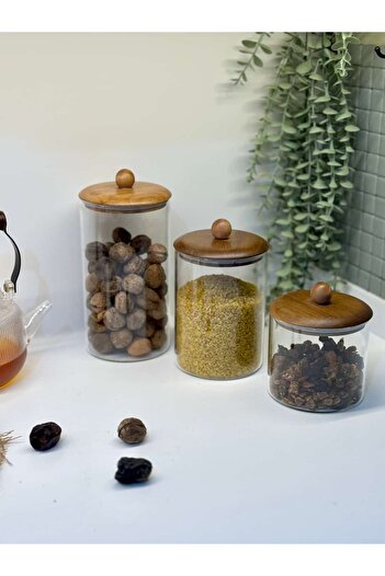 BUCOLIC Nora 3-Piece Acacia Top Lid Glass Jar Set