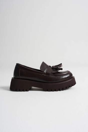 MFT AYAKKABI Women's Daily Comfortable Tasseled Loafer Brown