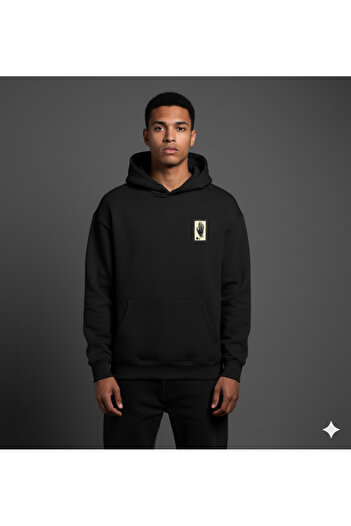 By Caspita Fashion Lenithra Death Back Printed Unisex Oversize Black Hoodie