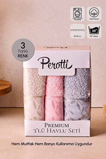 Perotti Premium 3-Piece 30X50 cm Hand, Face and Kitchen Towel Set