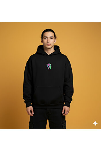 By Caspita Fashion Lenithra Dope Back Printed Unisex Oversize Black Hoodie