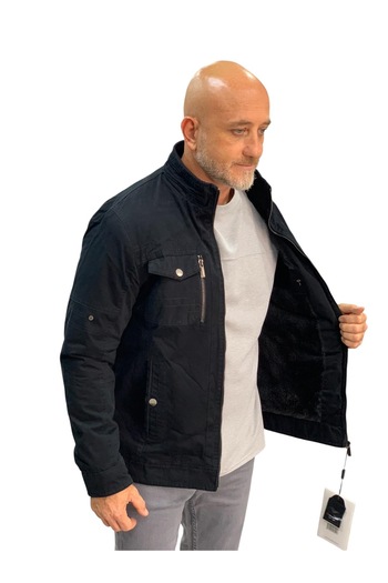 DYNAMO Men's Black Color Hoodless Fur Lined Waterproof Coat Jacket