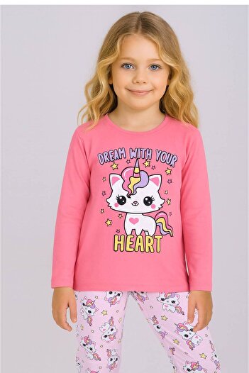 EXTRAÇARŞI Girl's Printed Long Sleeve 100% Cotton Pajama Set, Age 2/5