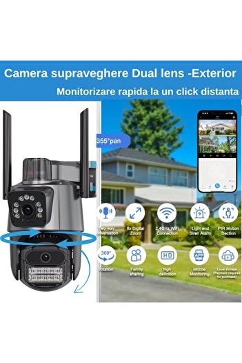 SeLeSe Camera de supraveghere dubla WIFI SeLeSe, 8MP, exterior, Ultra HD, 5X zoom, rotire, leduri lumina