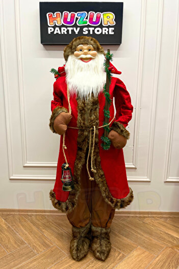 Huzur Party Store 150 Cm Mega Boy Noel Baba Figürü Özel Prime Seri Kırmızı Kürklü Yılbaşı Yeni Yıl Çam Ağacı Dekoru