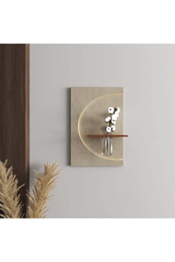 SND Wooden Wall Shelf with LED, Artistic Vase Design