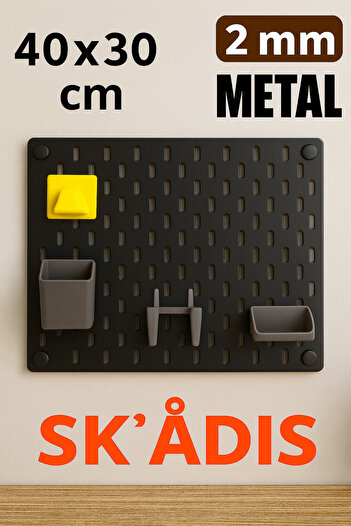 TechnoLoby Pegboard Çok Amaçlı SİYAH METAL Pano 40x30 cm Organizatör Pegboard