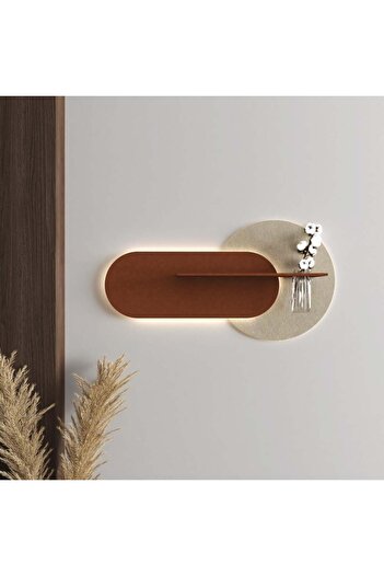 SND Wooden Wall Shelf with LED Light and Vase