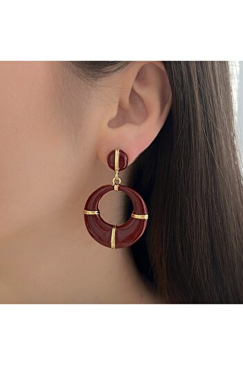 Twinssis Accessories Burgundy Enamel Dangle Round Earrings