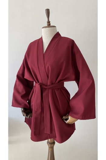 Glowear Atelier Rouge Cherry Belted Jacket Kimono - Burgundy