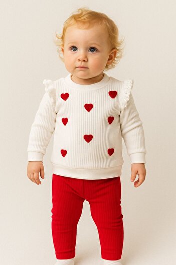 MixMax Bebe Baby Girl Süzine Heart Long Sleeve Bottom Top Baby Set 100% Cotton