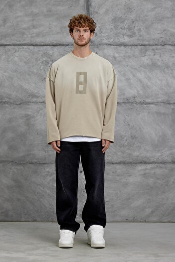 NOMARC Cream 8 Number Printed Oversized Sweatshirt with Handle Detail