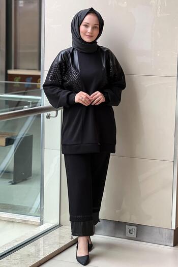 Ghisa Shoulder Leather Tunic Pants Set