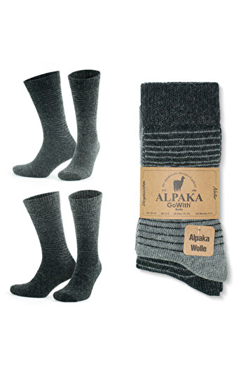 eleganzo Men's 2-Pack Alpaca Wool Winter Washable Natural Warm Circle Patterned Flexible Thermal Socks 3098