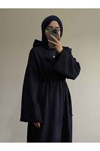 inci wears Black Suede Hijab Dress