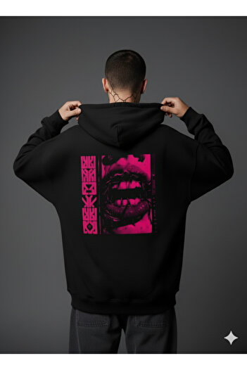 By Caspita Fashion Lenithra Lip and Thorn Back Printed Unisex Oversize Beige Hoodie