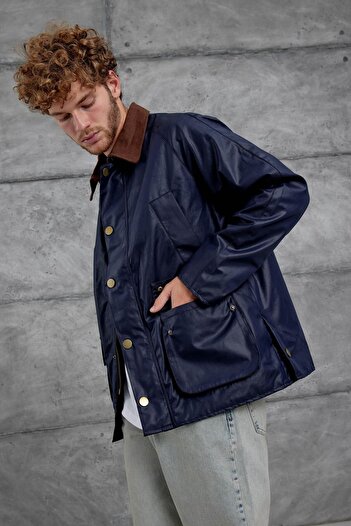 NOMARC Navy Blue Mrk Oiled Fabric Seasonal Jacket