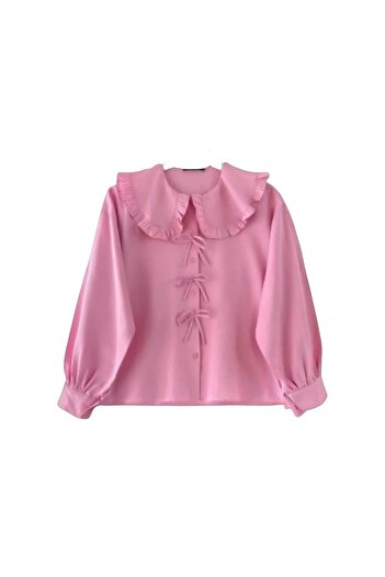 MODA Ruffled Baby Collar Bow Detailed Skirt Top Short Shirt