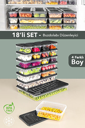 Meleni Home 18-Piece Refrigerator Organizer Set - Microwave-Safe Organizer Freezer Storage Container Anthracite