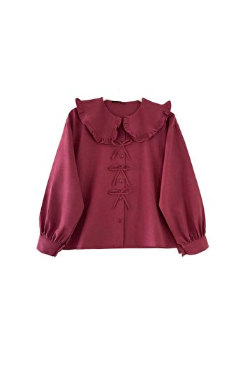 MODA Ruffled Baby Collar Bow Detailed Skirt Top Short Shirt