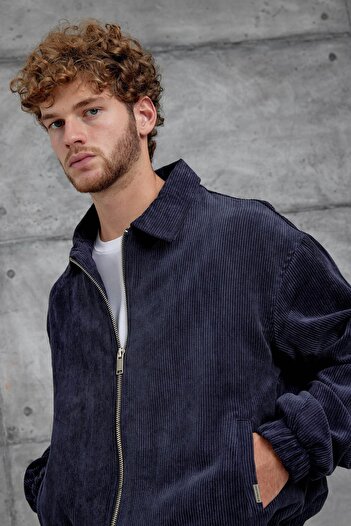NOMARC Navy Blue 251 Velvet Fabric Oversize Jacket