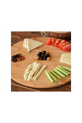 FAMU PAZARLAMA Bamboo 360 Degree Rotating Round Luxury Serving Presentation Plate Pizza Cheese Presentation Board