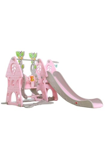 NOVOKIDS 3-in-1 Slide for Children Wonder Slide with Swing and Basketball Hoop, Pink