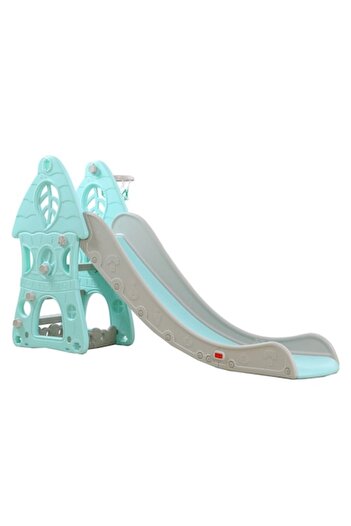 NOVOKIDS Jumbo Castle Slide for Kids, 185 cm Sliding Length, Max 50 Kg, Blue with Basketball Hoop