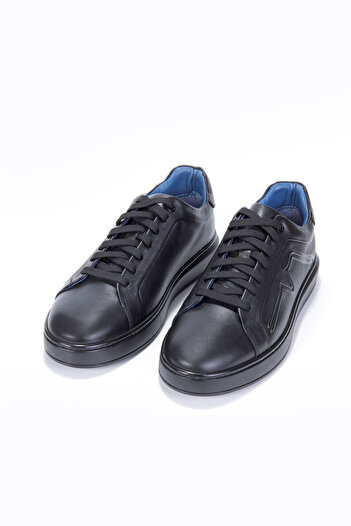 Vantaggio Capri Black Printed 100% Genuine Leather Men's Snaker Shoes