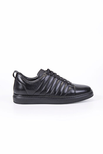 Vantaggio Lusso Black 100% Genuine Leather Men's Sneaker Shoes