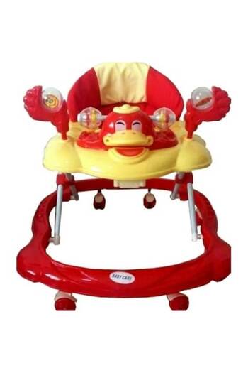 Baby Care Adjustable Baby Walker Baby Care™, Duck Design, Foldable, 8 Wheels, with Melodies, Red