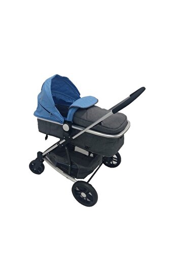Baby Care Cărucior convertibil PRO YK-18 2 în 1, cadru din aluminiu, spătar reglabil, albastru și gri