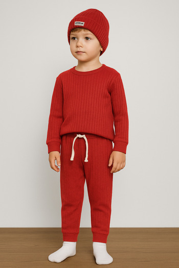 Bubito Hat Baby&Child Top and Bottom 3-Piece Set-Red