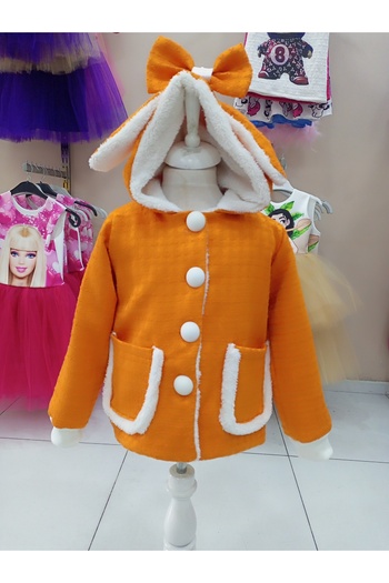 Niliya çocuk giyim Orange Chanel Fabric Hooded Girl's Coat