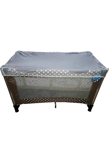 Baby Care PRO Foldable Crib and Playpen with Mosquito Net and Carry Bag, Brown with Dots