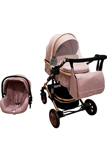 Baby Care PRO 531 Newborn Stroller 3-in-1, Aluminum Frame, Gold, Shock Absorbers, Rubber Wheels, Inc