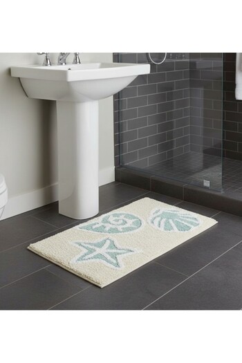 SyaMAG Soft Bath Mat, Cream, 100% Cotton, Marine Theme Design, 75x45 cm