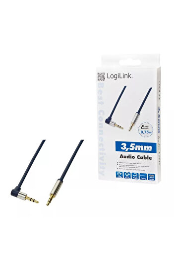 LogiLink Stereo audio cable 90 degrees Jack 3.5 mm 0.75m male-male gold-plated dark blue aluminum housing LOGIL