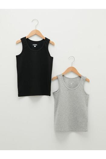 LC Waikiki Crew Neck Basic Cotton Boys Undershirt 2-Piece (W1)