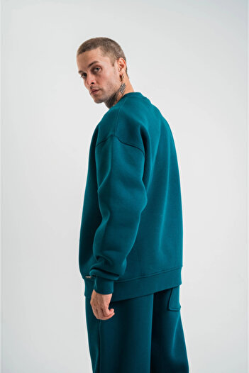 buğrahayalin Long Sleeve Crew Neck Basic Sweatshirt - Dark Sea Green