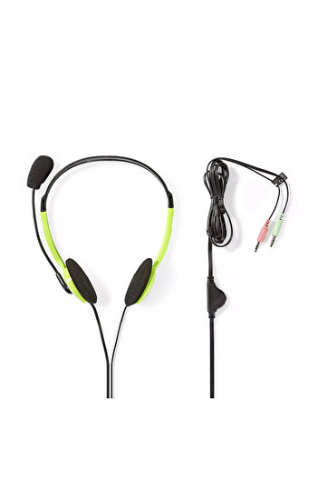 Nedis PC On-Ear Headphones 2x3.5 mm 2m green with microphone